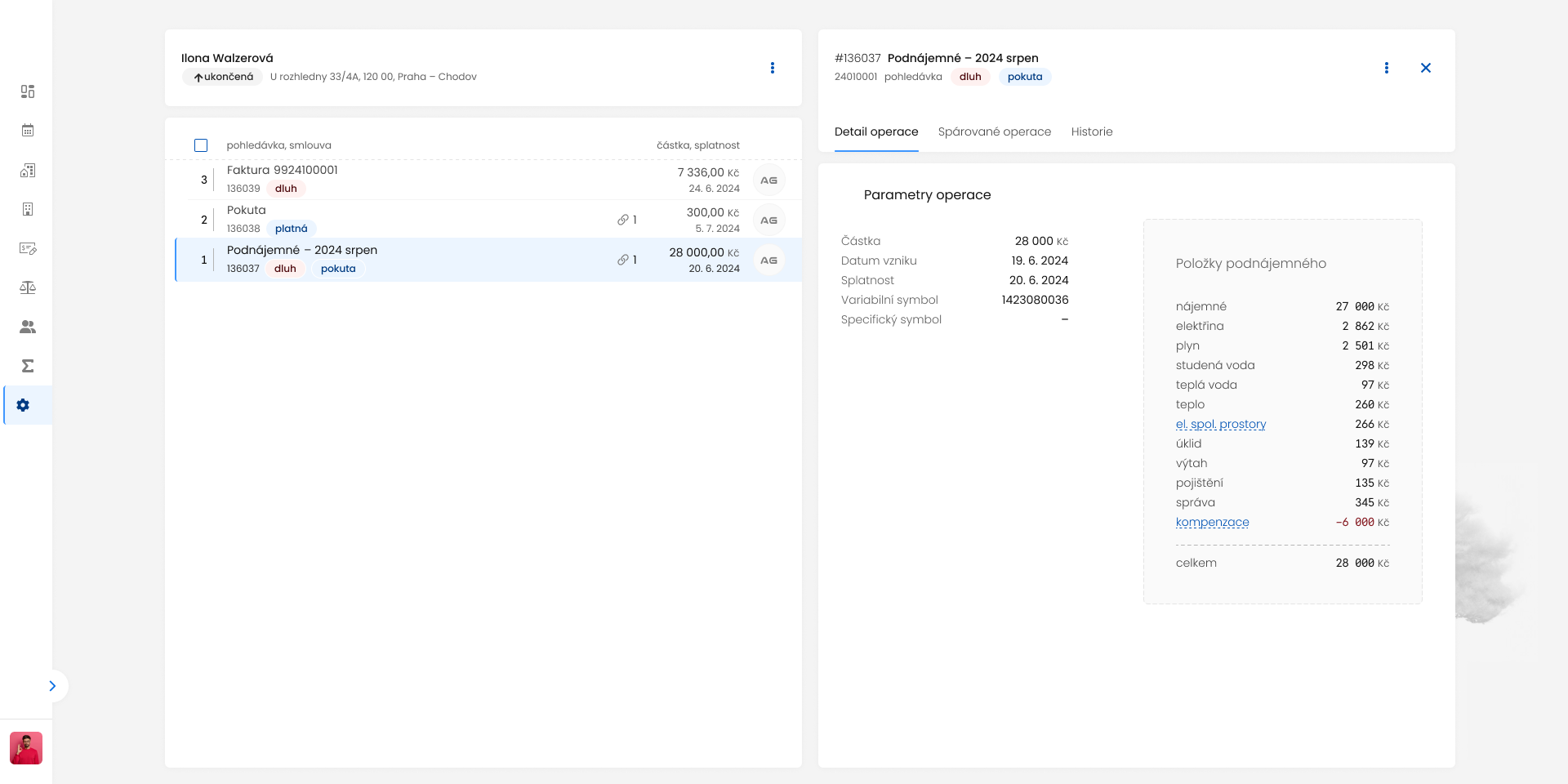 Detail operace v aplikaci reles.to